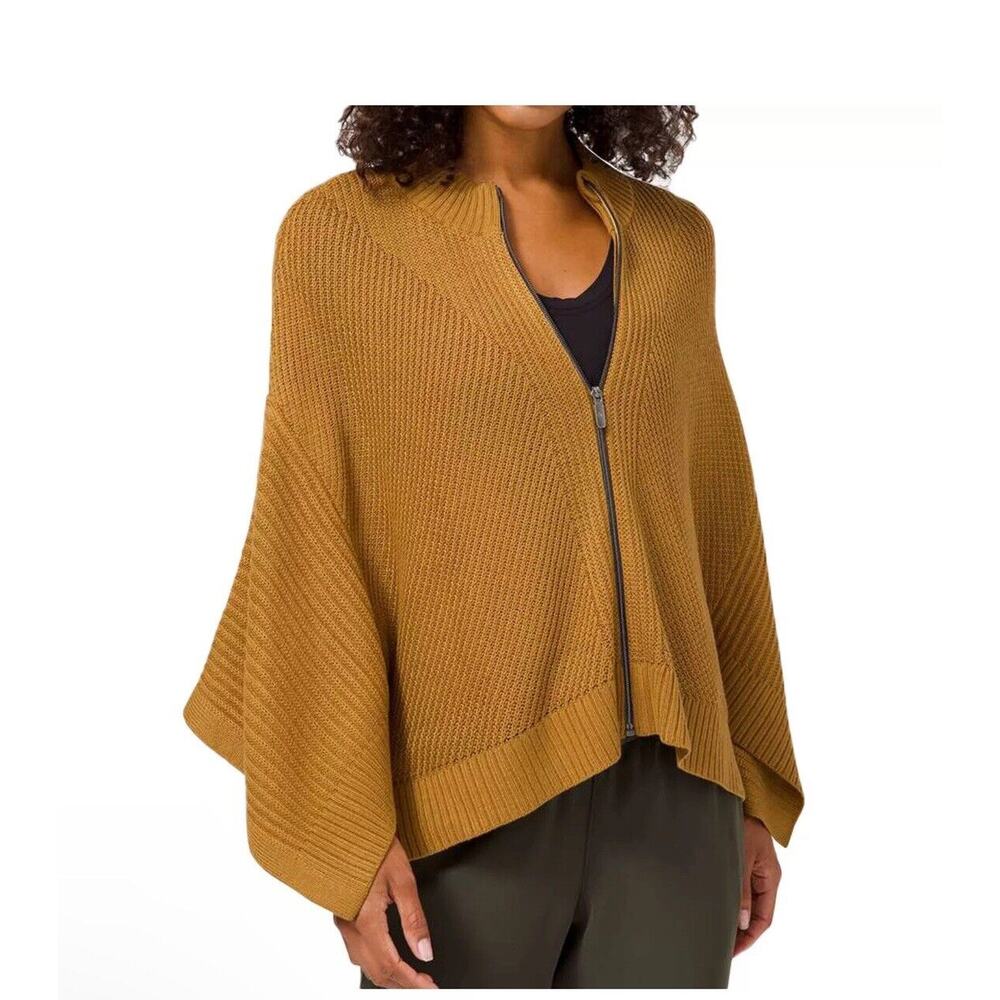 Lululemon Spiced Bronze Softer Still Zip Up Cashmere Blend Sweater Wrap XS/S